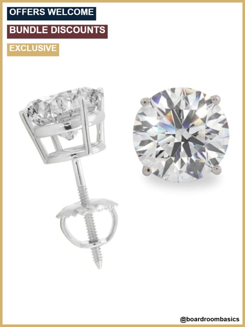 14K Solid Gold Lab Grown Moissanite Stud Earrings 4-Prong Screw Back